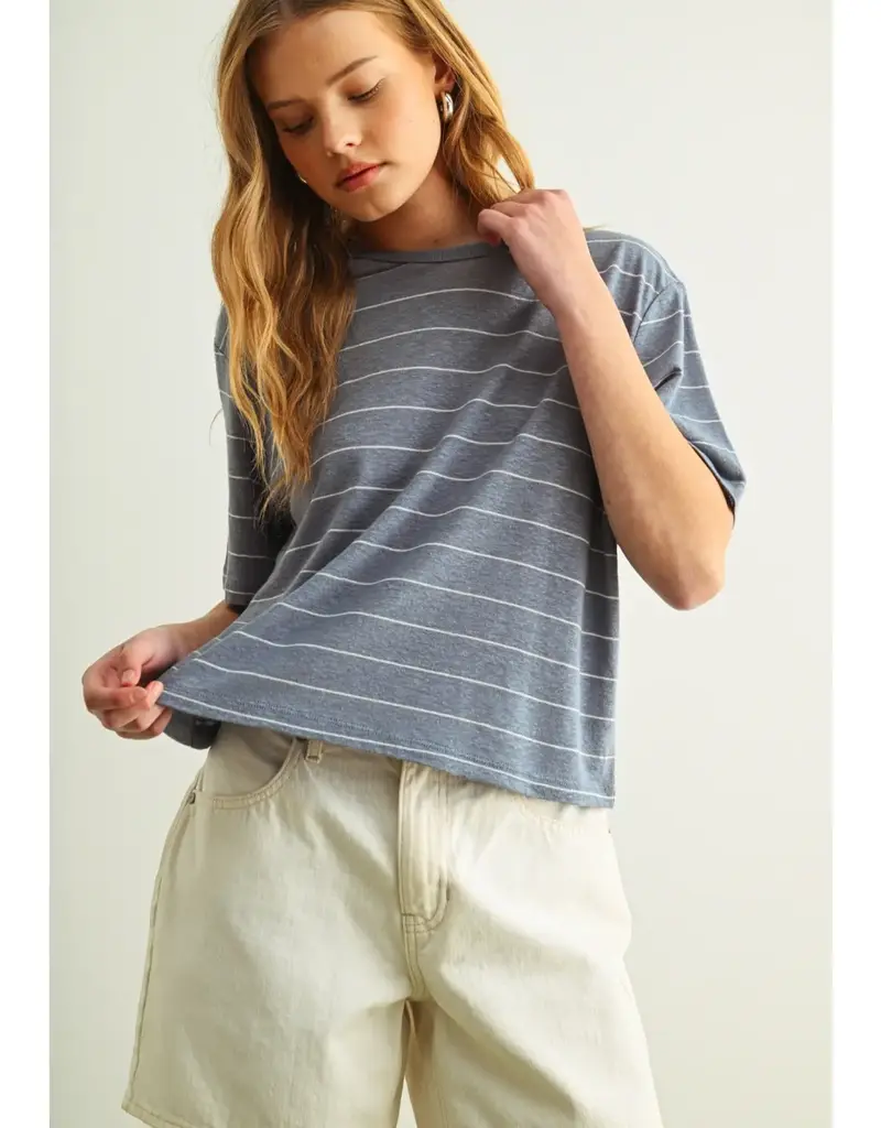 509 Broadway Stripe Cotton Linen Top