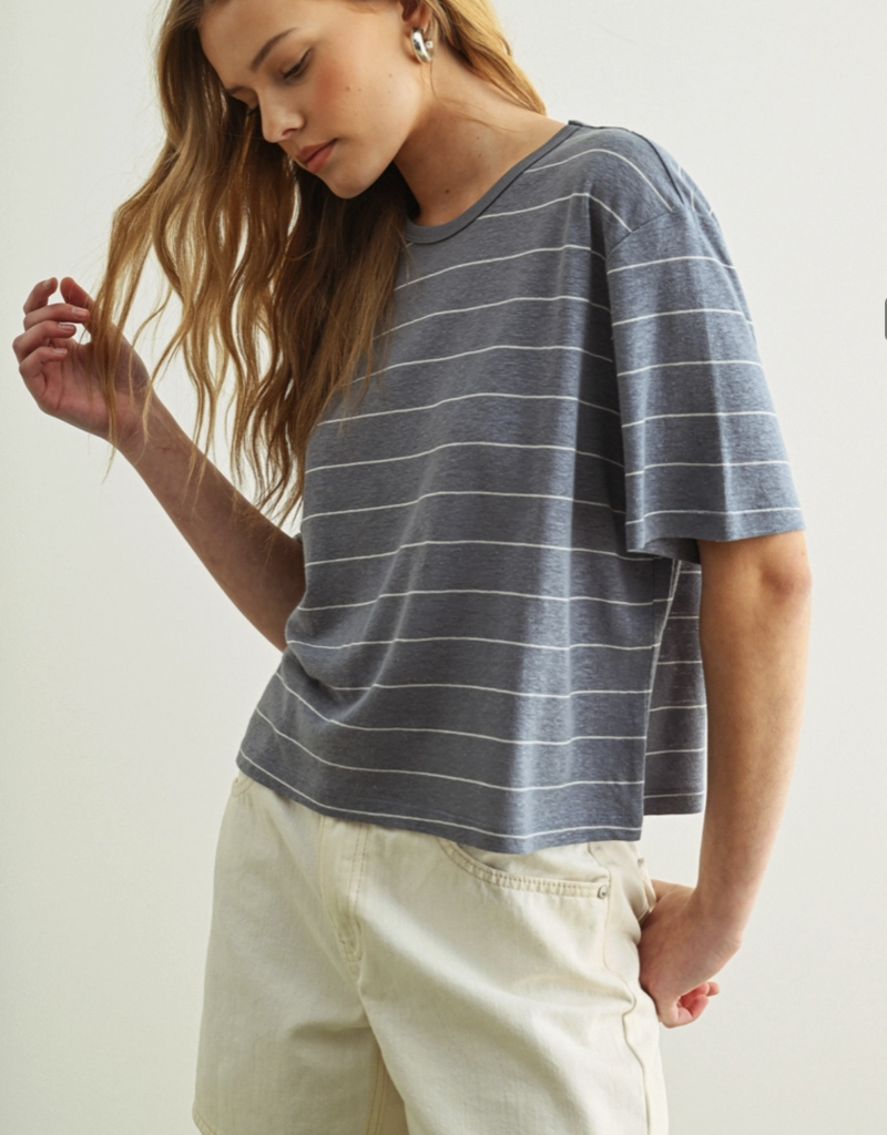 509 Broadway Stripe Cotton Linen Top