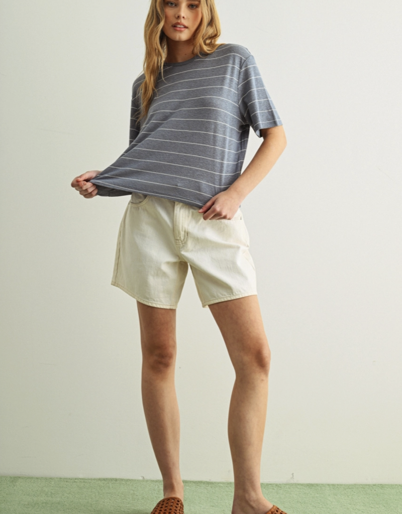 509 Broadway Stripe Cotton Linen Top