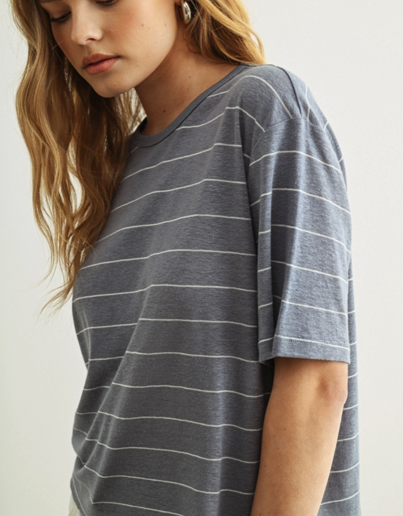 509 Broadway Stripe Cotton Linen Top
