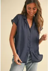 509 Broadway Button Down Cap Sleeve Top