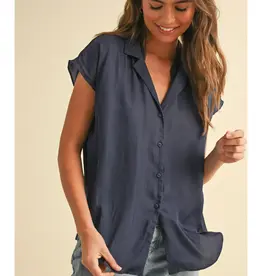 509 Broadway Button Down Cap Sleeve Top