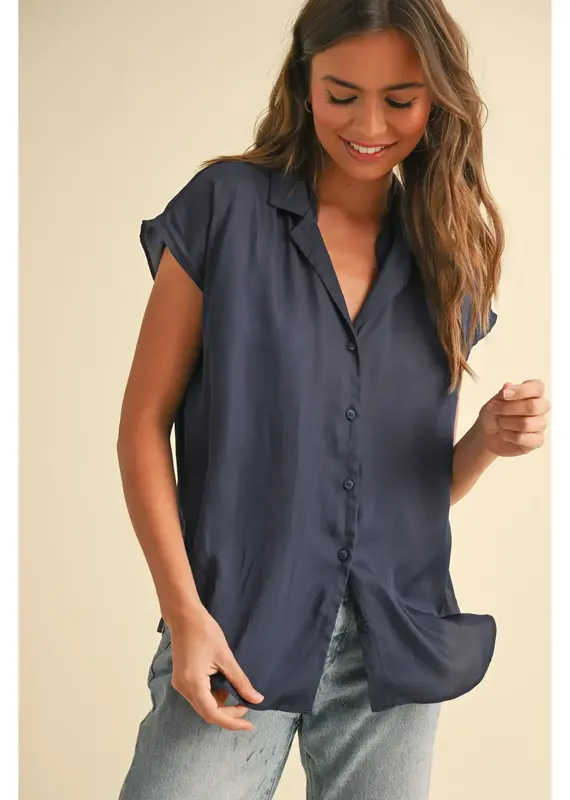 509 Broadway Button Down Cap Sleeve Top
