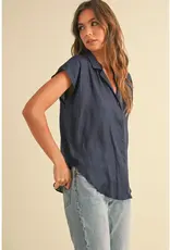509 Broadway Button Down Cap Sleeve Top