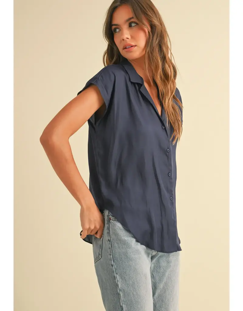 509 Broadway Button Down Cap Sleeve Top