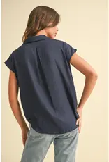 509 Broadway Button Down Cap Sleeve Top