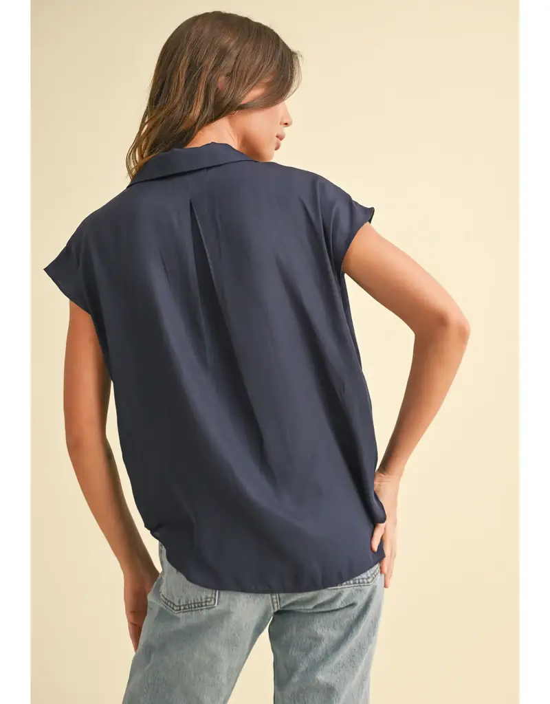 509 Broadway Button Down Cap Sleeve Top