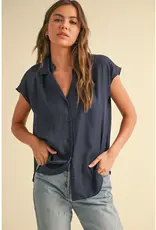 509 Broadway Button Down Cap Sleeve Top