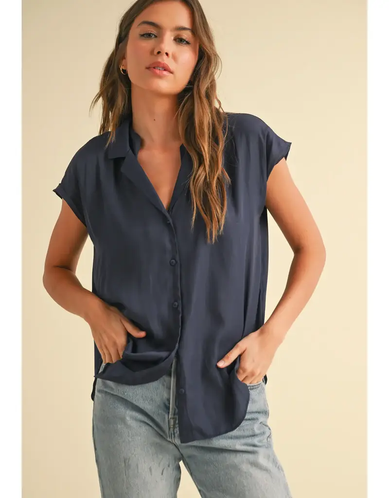 509 Broadway Button Down Cap Sleeve Top