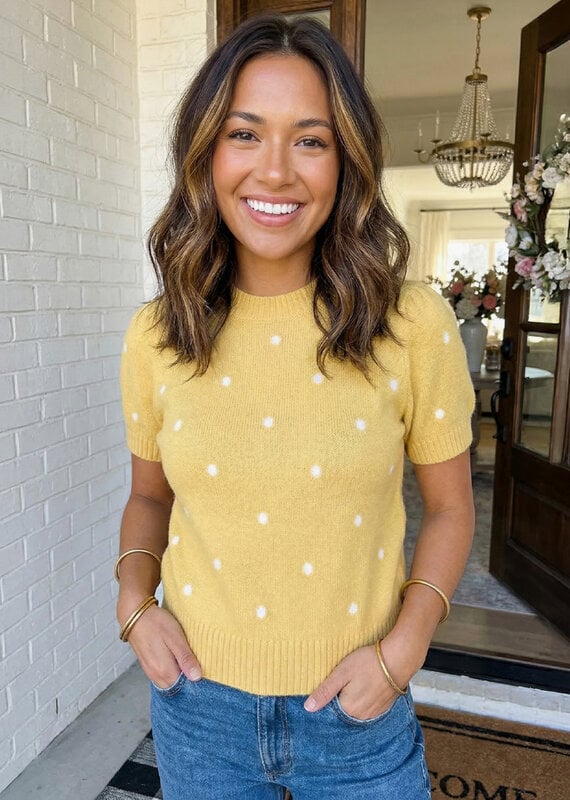 509 Broadway Las Elegant Polka Dot Bubble SS Sweater