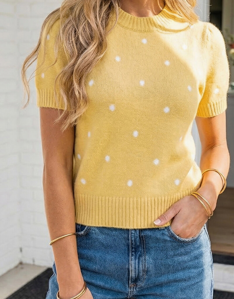 509 Broadway Las Elegant Polka Dot Bubble SS Sweater