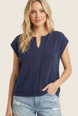 509 Broadway Pointelle Slit Neck SS Sweater