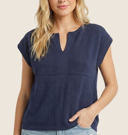 509 Broadway Pointelle Slit Neck SS Sweater