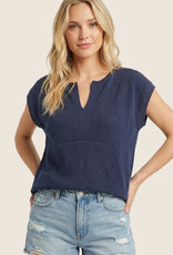 509 Broadway Pointelle Slit Neck SS Sweater