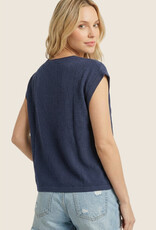 509 Broadway Pointelle Slit Neck SS Sweater