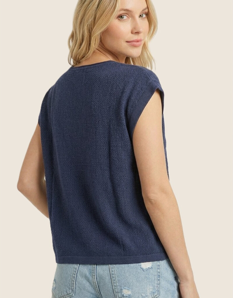 509 Broadway Pointelle Slit Neck SS Sweater
