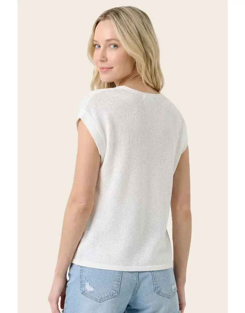 509 Broadway Pointelle Slit Neck SS Sweater
