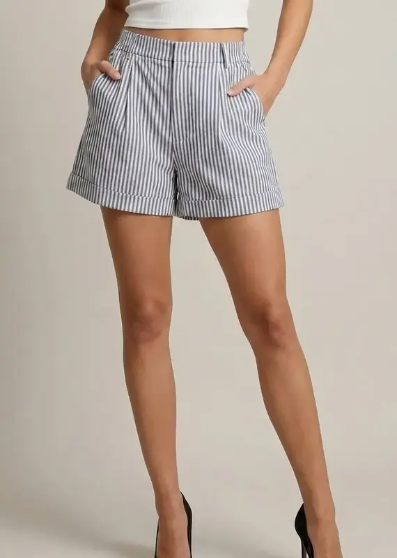 509 Broadway Striped Cuffed Shorts
