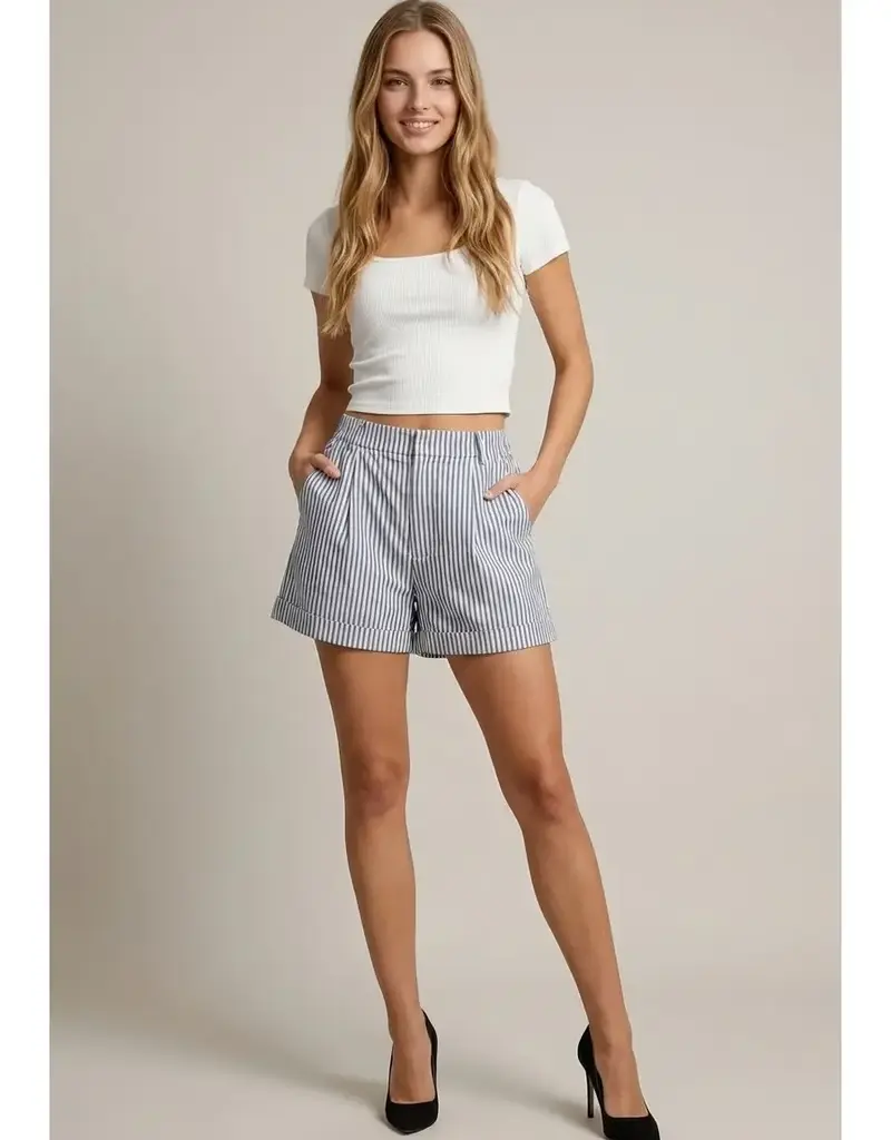 509 Broadway Striped Cuffed Shorts