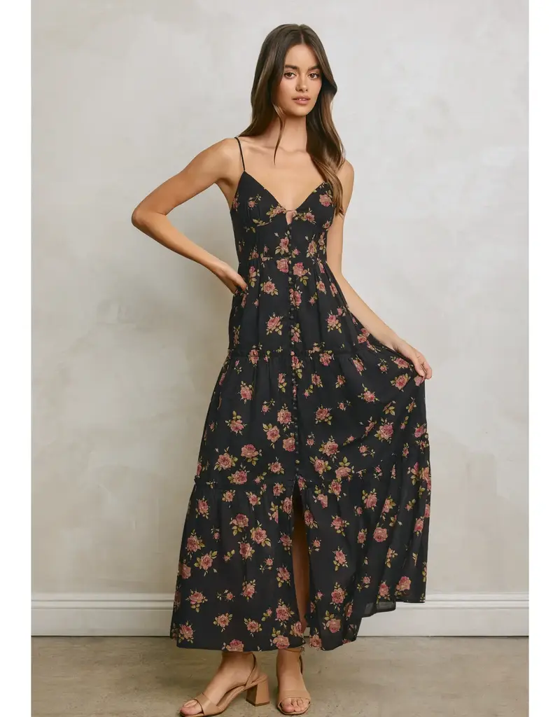 509 Broadway Floral Bodice Detail Maxi Dress