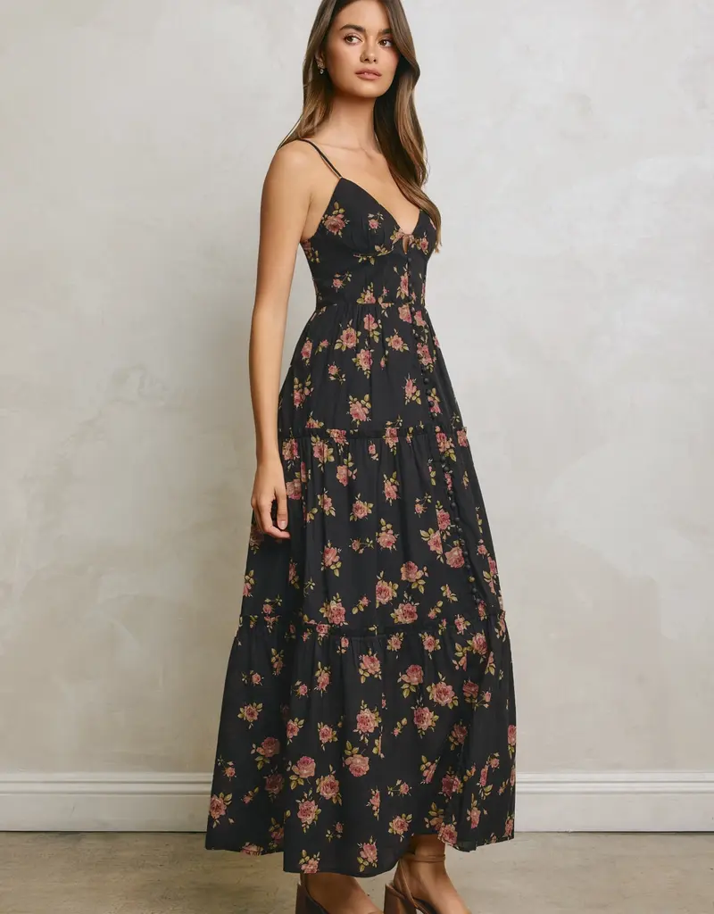509 Broadway Floral Bodice Detail Maxi Dress