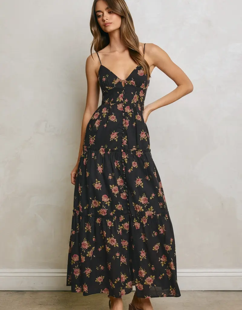 509 Broadway Floral Bodice Detail Maxi Dress