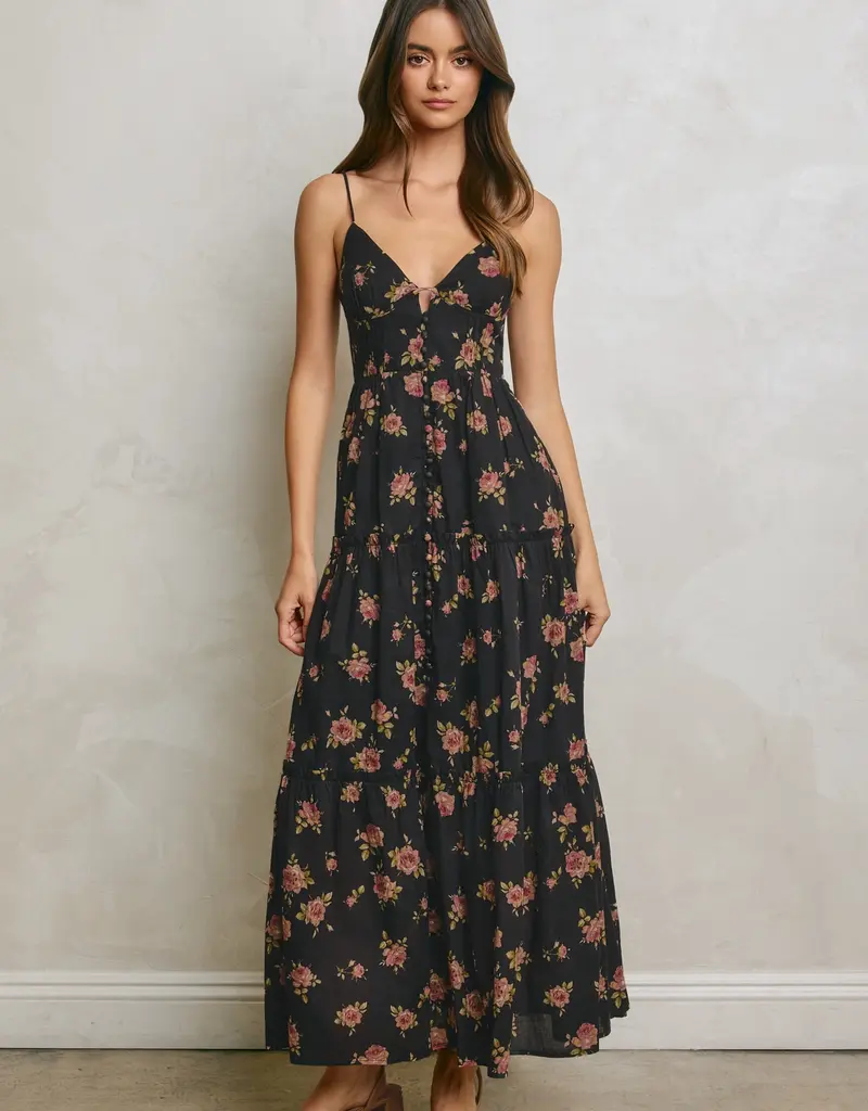 509 Broadway Floral Bodice Detail Maxi Dress