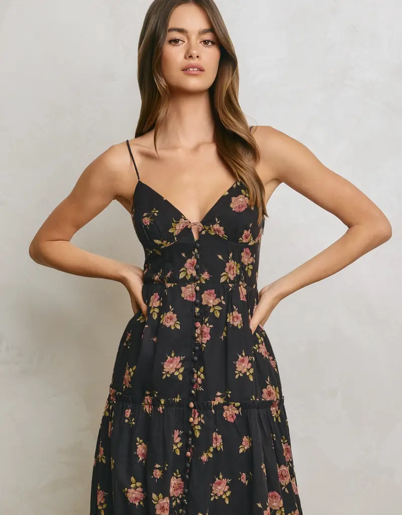 509 Broadway Floral Bodice Detail Maxi Dress