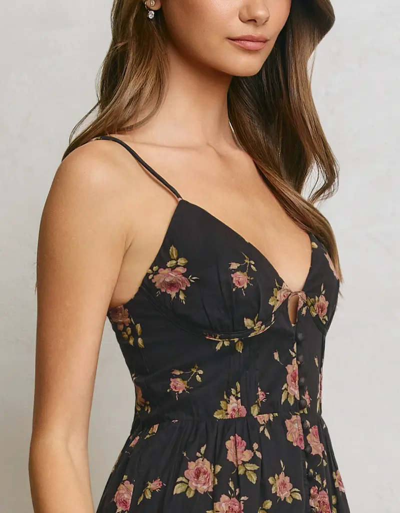 509 Broadway Floral Bodice Detail Maxi Dress