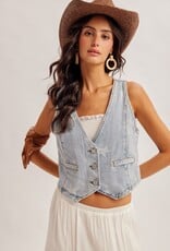 509 Broadway Star Print Denim Vest