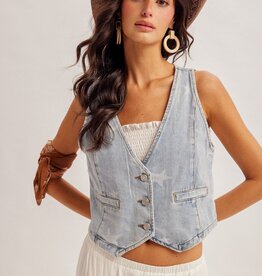 509 Broadway Star Print Denim Vest
