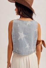 509 Broadway Star Print Denim Vest
