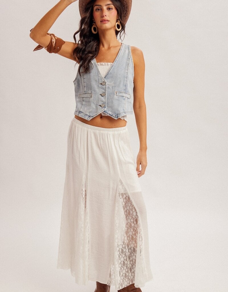509 Broadway Star Print Denim Vest