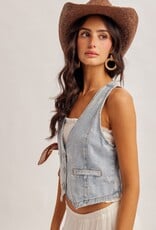 509 Broadway Star Print Denim Vest