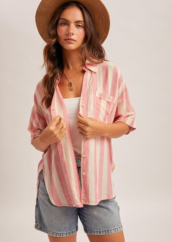 509 Broadway Collared Stripe Button Down Shirt