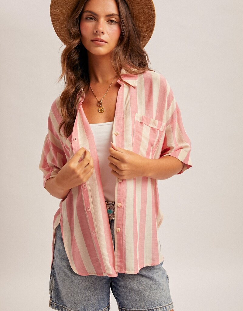 509 Broadway Collared Stripe Button Down Shirt