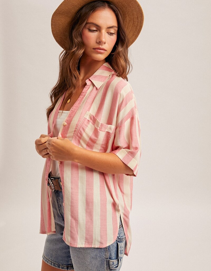 509 Broadway Collared Stripe Button Down Shirt