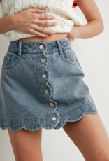 509 Broadway Button Scallop Denim Skirt