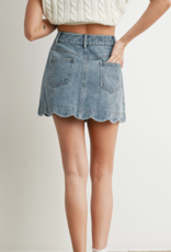 509 Broadway Button Scallop Denim Skirt