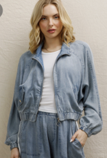 509 Broadway Cropped Elastic Waistband Tencel Bomber