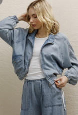 509 Broadway Cropped Elastic Waistband Tencel Bomber