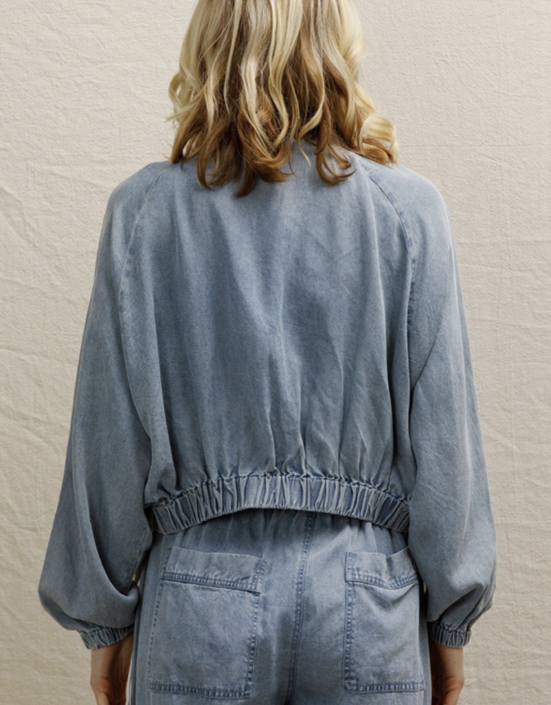 509 Broadway Cropped Elastic Waistband Tencel Bomber