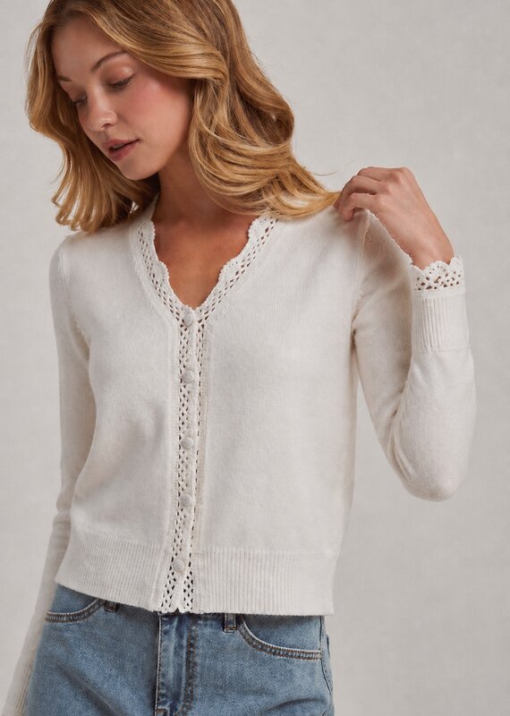 509 Broadway Lace Trim Button Front Cardi