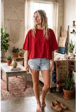 509 Broadway Cotton Slub Raw Edge Oversized Top