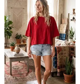 509 Broadway Cotton Slub Raw Edge Oversized Top