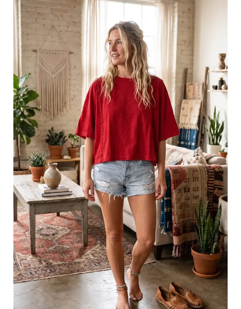 509 Broadway Cotton Slub Raw Edge Oversized Top