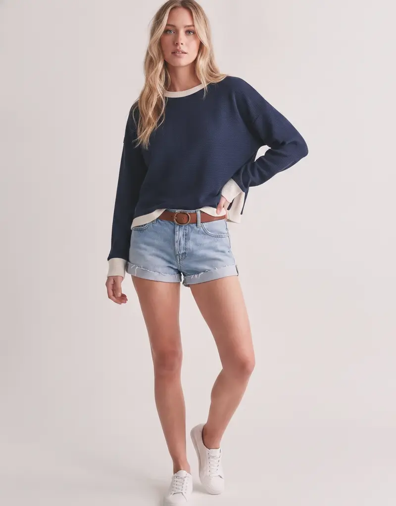 509 Broadway Round Neck Cloudy Knit Top