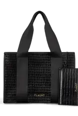 509 Broadway Black Crocodile Leather Everyday Tote Bag with Pouch