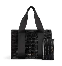 509 Broadway Black Crocodile Leather Everyday Tote Bag with Pouch