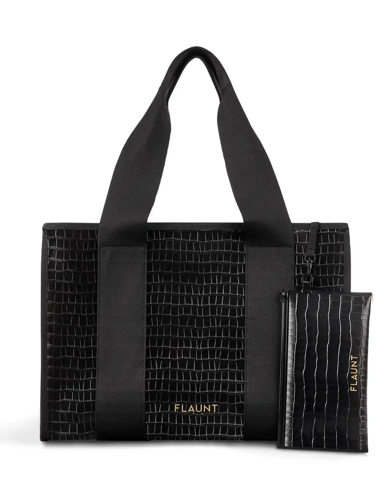 509 Broadway Black Crocodile Leather Everyday Tote Bag with Pouch